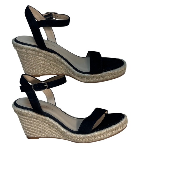 Stuart Weitzman Espadrille Wedge Sandals Black Ankle Strap Shoes - Picture 1 of 5